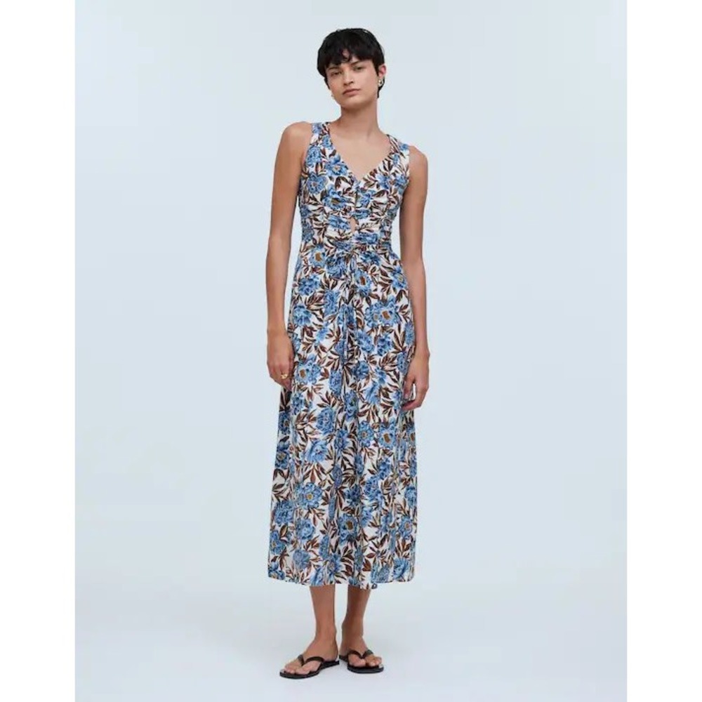 Madewell Tessa Poplin Sleeveless V-Neck Midi Dress in Floral, Womens Size 6, NWT